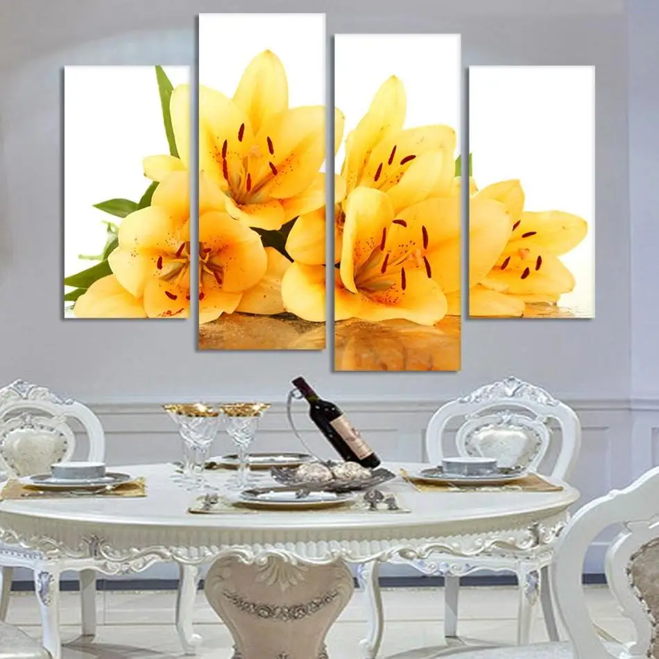 4 Piece Free Shipping Hot Sell Modern Wall Painting yellow flower Home Decorative Art Picture Paint on Canvas Prints | Дом и сад