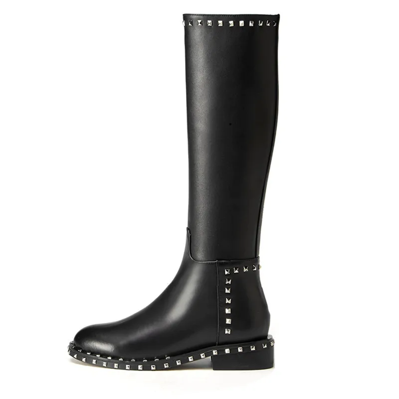 Stiefel Ferse Damen Winter Neue Eur Größe Kniehohe Platz Schwarzes 2019 Frauen Echtem Punk Leder Asumer 34 41 Nieten HIR0q1w