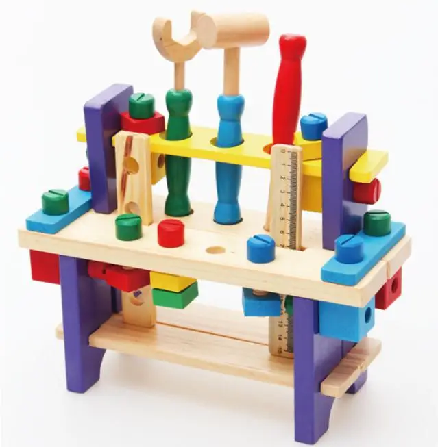 Free Shipping Baby Wooden font b Toys b font Educational Kids Small Wooden Project Workbench Pretend