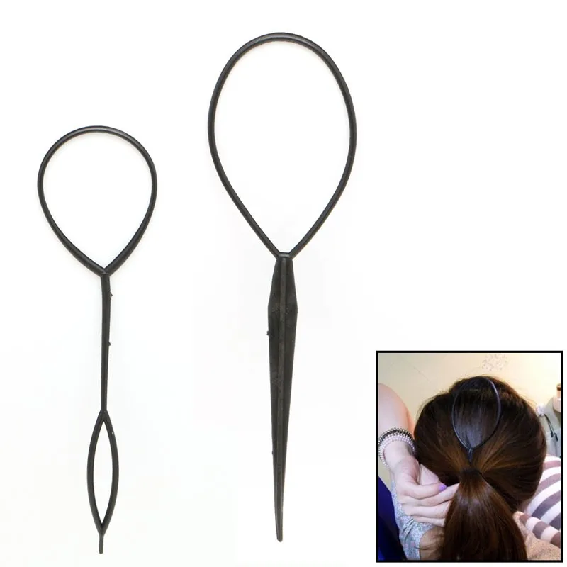 

2Pcs Ponytail Creator Plastic Loop Styling Tool Black Topsy Pony Tail Hair Braid