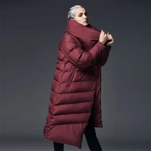 Высокое качество женский пуховик 90% белый утиный пух длинный необычный большой воротник зимняя куртка толстая верхняя одежда парка