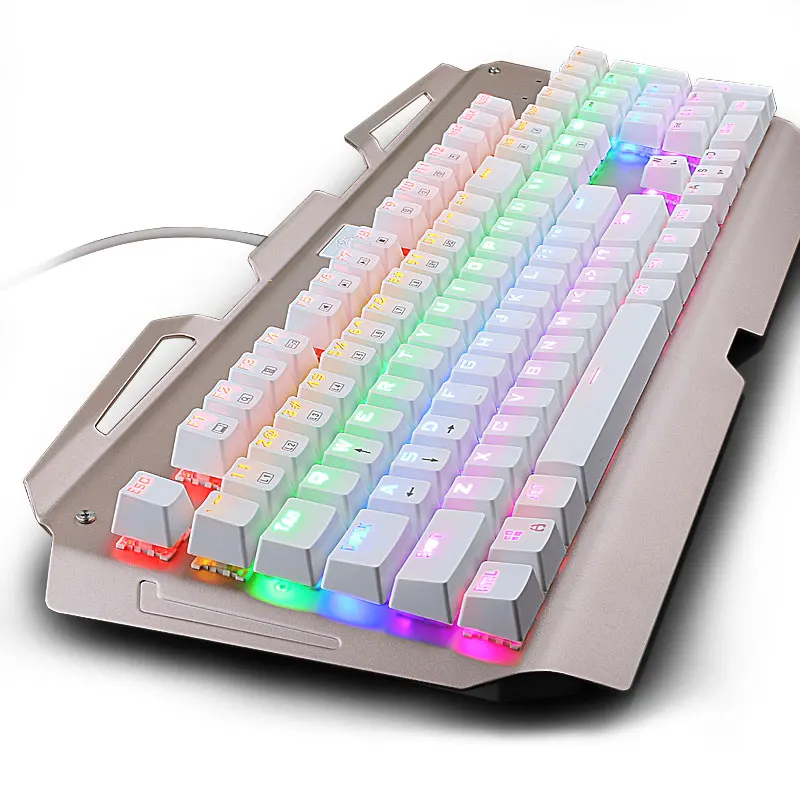 Mechanical Gaming Keyboard LED Backlit Aluminum Plate Clicky Switches 104 Keys Gamer Keyboard Anti-Ghosting ,White Gold X7000