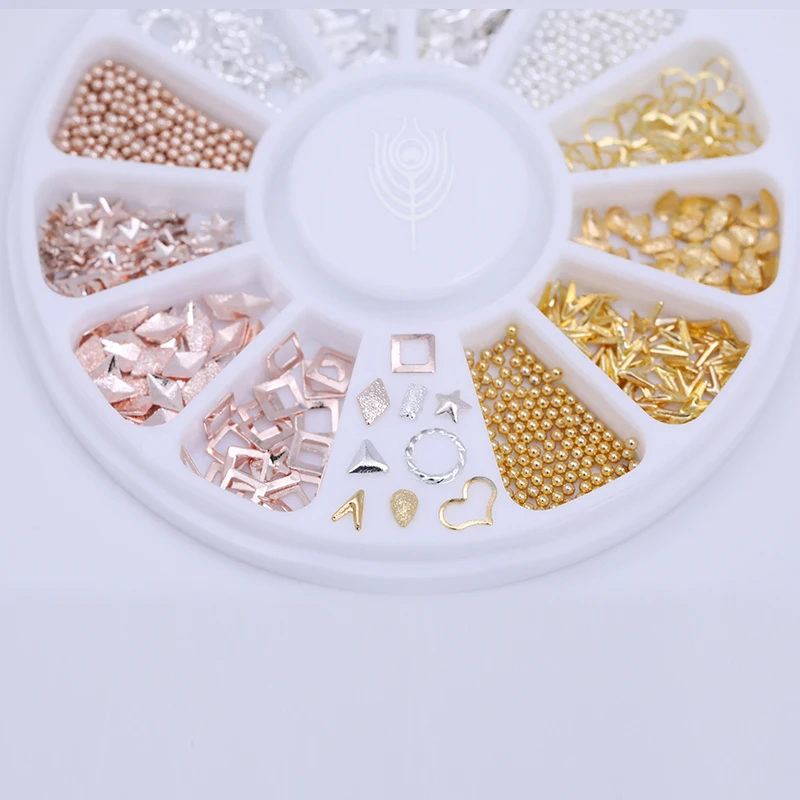 

Rose Gold Silver Nail Studs Rivet Star Heart Teardrop Rhombus Pattern Beads Mixed Square 3D Manicure Nail Art Decoration