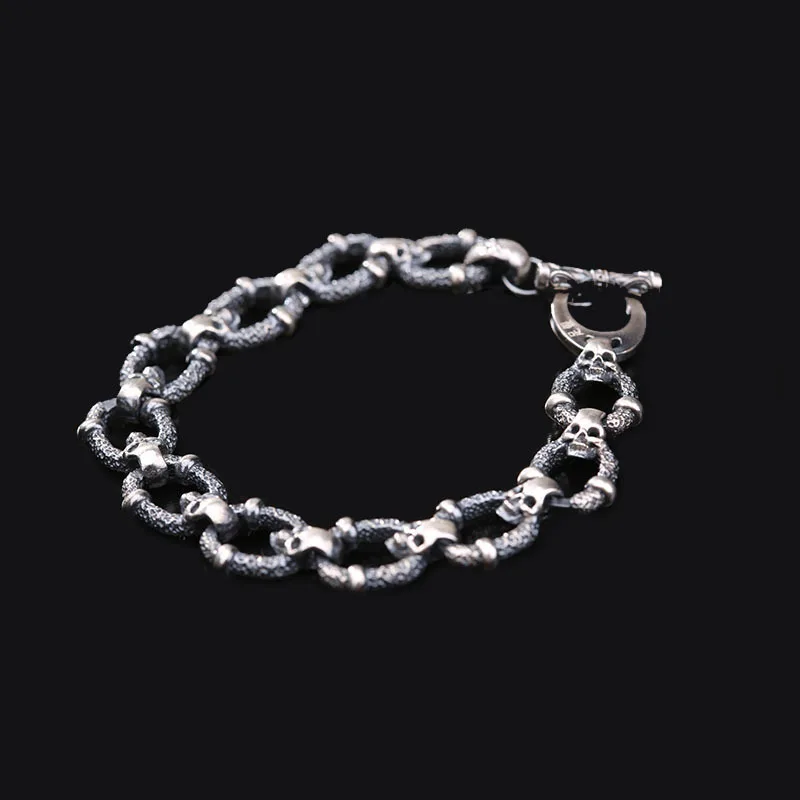 

990 silver bracelet male personality overdrive locomotive punk retro personality fashion Han men skull Skull Bracelet