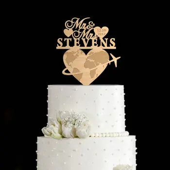 

Travel wedding cake topper with last name and date ,travel toppers,travel themed party