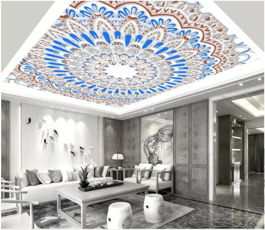 

3d wallpaper custom photo mural European style red and blue pattern living room ceiling murals 3d wall mural wallpaper walls 3 d