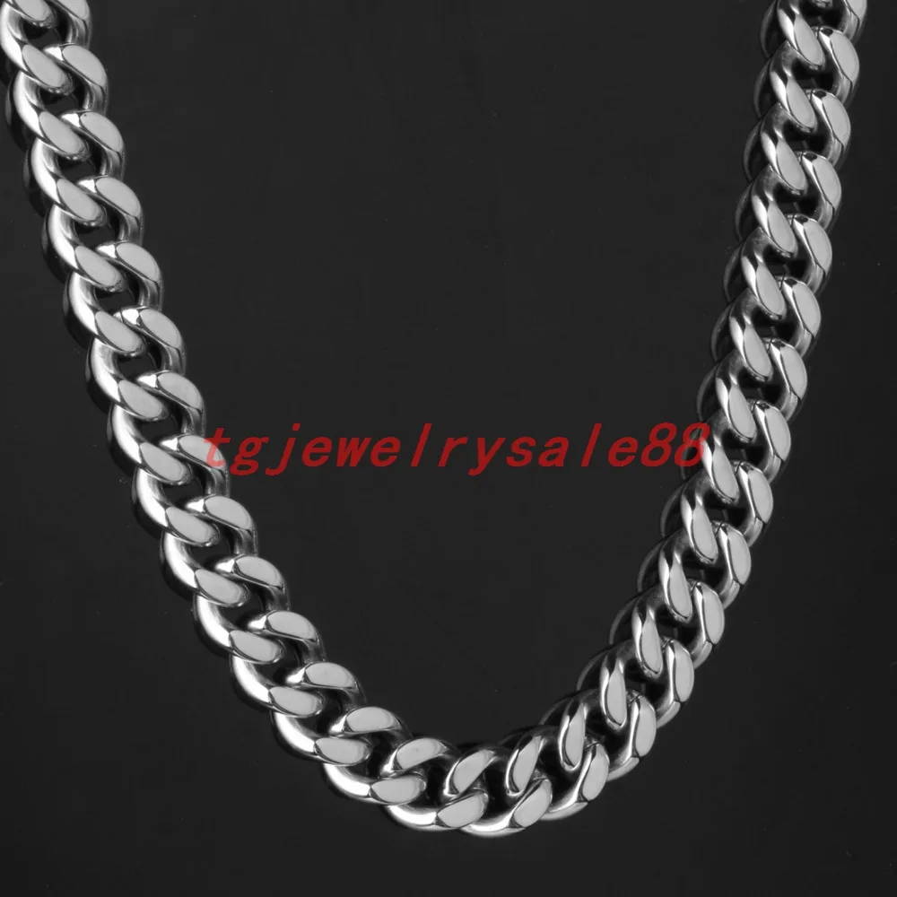 Biker Men's Curb Cuban Link Chain Necklace Jewelry 9mm Wide Silver Tone Stainless Steel Chain