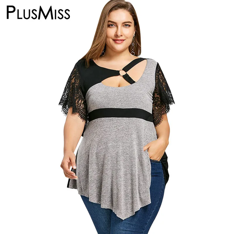 

PlusMiss Plus Size 5XL Lace Crochet Bell Flare Sleeve Tunic Tops Women Summer 2018 Vintage Loose Blouses Ladies Big Size Blusas