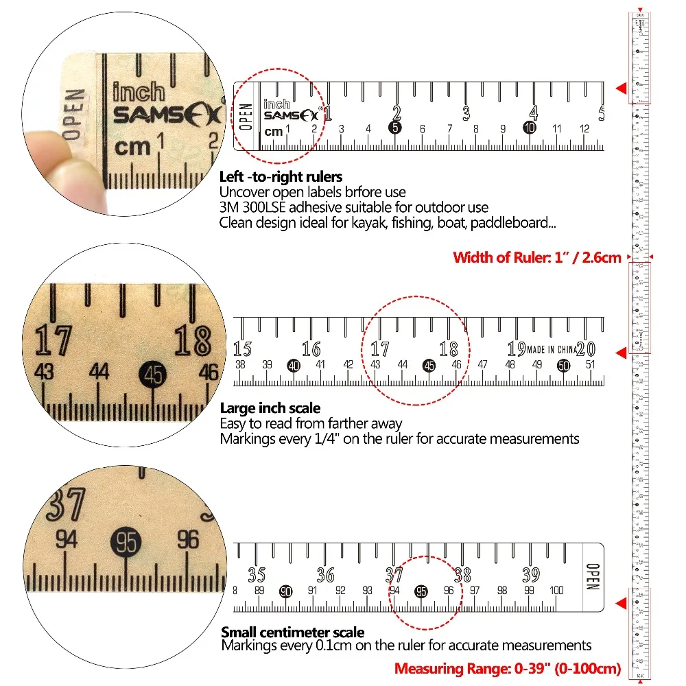 SAMSFX Fishing Self Adhesive Tape Measure Fish Ruler Transparent Measuring Sticker small size 