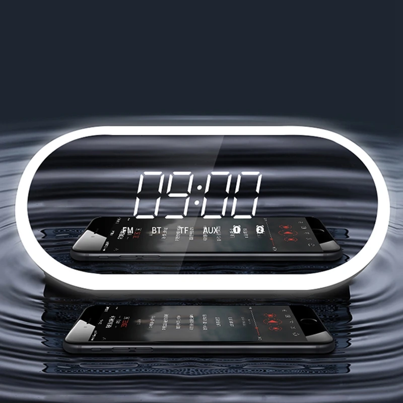 Fm Radio Alarm Clock Digital Mirror Surface Dimmer Large Led Display With Usb Charger Ports, Adjustable Brightness- For Trave
