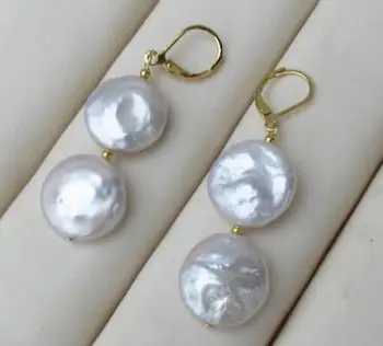 

Natural freshwater pearl White coin 12-13MM earrings 925 sterling silver hook