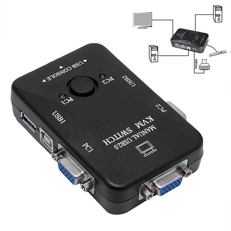 2018 высокое качество высокое Скорость руководство 2 Порты и разъёмы USB 2,0 KVM VGA Ключ-Пресс распределительная коробка для 2 шт. принтера мышь