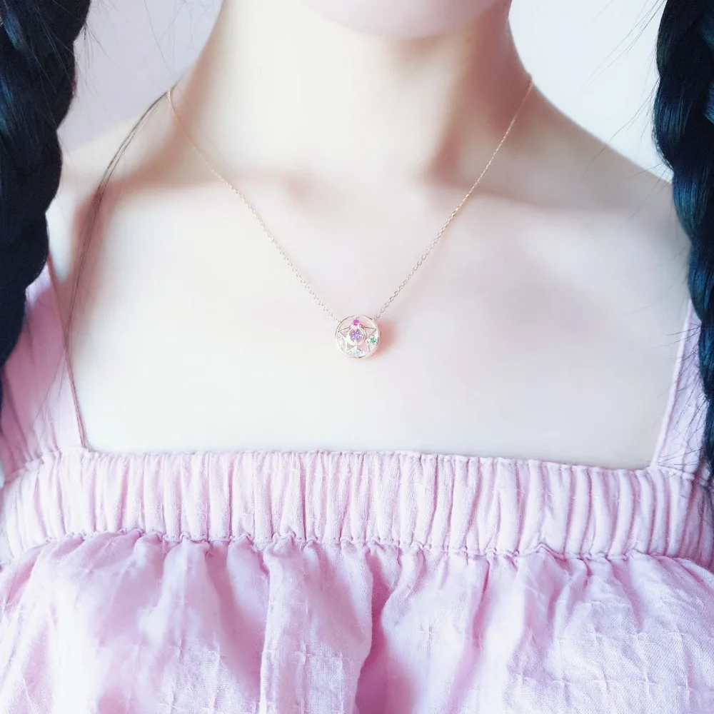 Сейлор Мун 925 Серебряное ювелирное ожерелье космическое сердце в виде Луны на палочке кристальная звезда ожерелье
