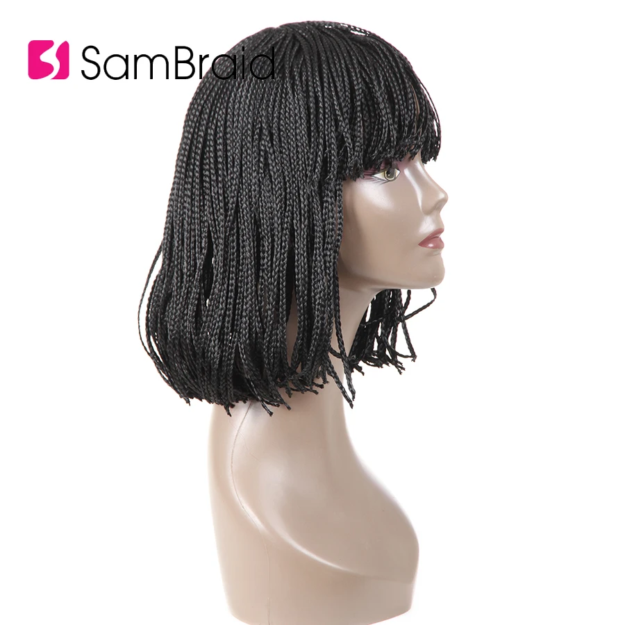 Sambraid 12 дюймов короткий ящик Плетеный Боб синтетические волосы парик без шнурка парик для Боб коробка Косы черный для женщин