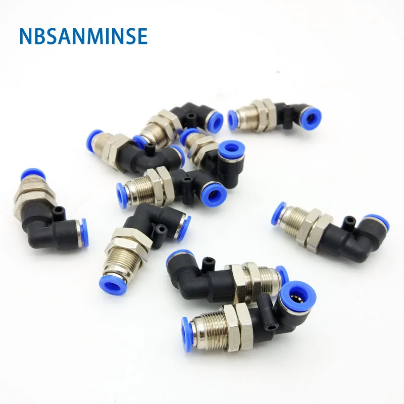 

Free Shipping 10 Pcs / Lot PLM Bulkhead Union Elbow Pneumatic Air Connector Quick Connecting Tube Fitting High Quality Sanmin