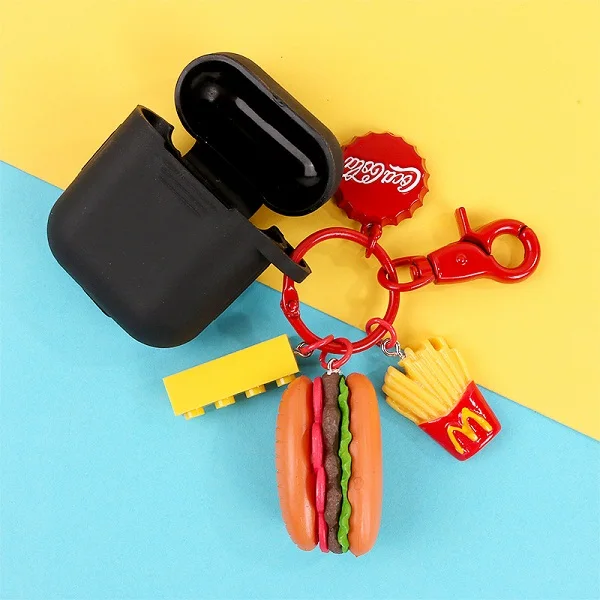 Креативный милый брелок для ключей Мини пищевых продуктов в форме гамбургера, картошки фри брелок для ключей для мужчин и женщин детская кольцо для ключей