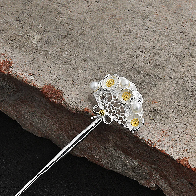 Pearl Beads Hairpin Japanese 925 Sterling Silver Hair Pins Chinese