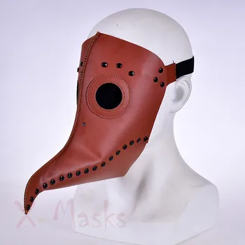 

Plague Doctor Anel Beak Mask Punk Masks Vintage man PU Leather Steampunk Bird Halloween Steam cosplay costume whtie black brown