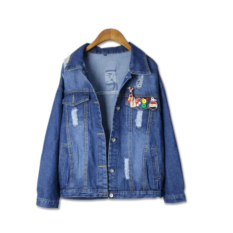 Holes Denim Jacket Female 2017 Autumn New Women Coats Trend Patch Chaquetas Mujer Loose Dames Jassen Casacos All-Match Abrigos