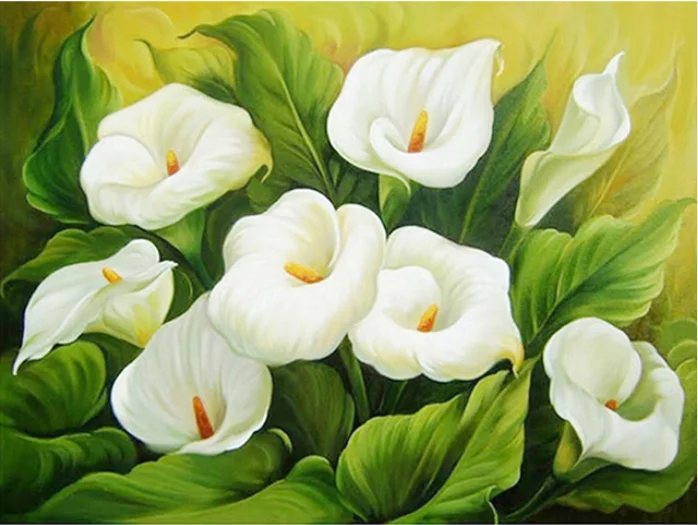 

Full circular Diamond Painting White Calla Lily Diamond Embroidery Cross Stitch Tree Diamond Landscape Rhinestones Resin Drill