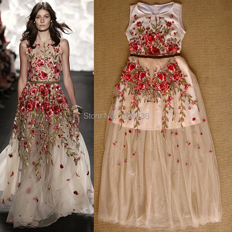 Women S Dress Luxury Beautiful Spring And Summer 2017 Fashion Women S Dress Luxury Beautiful Spring And Summer 2017 Fashion Catwalk Models Delicate Flower Embroidery Slim Dess In Dresses From
