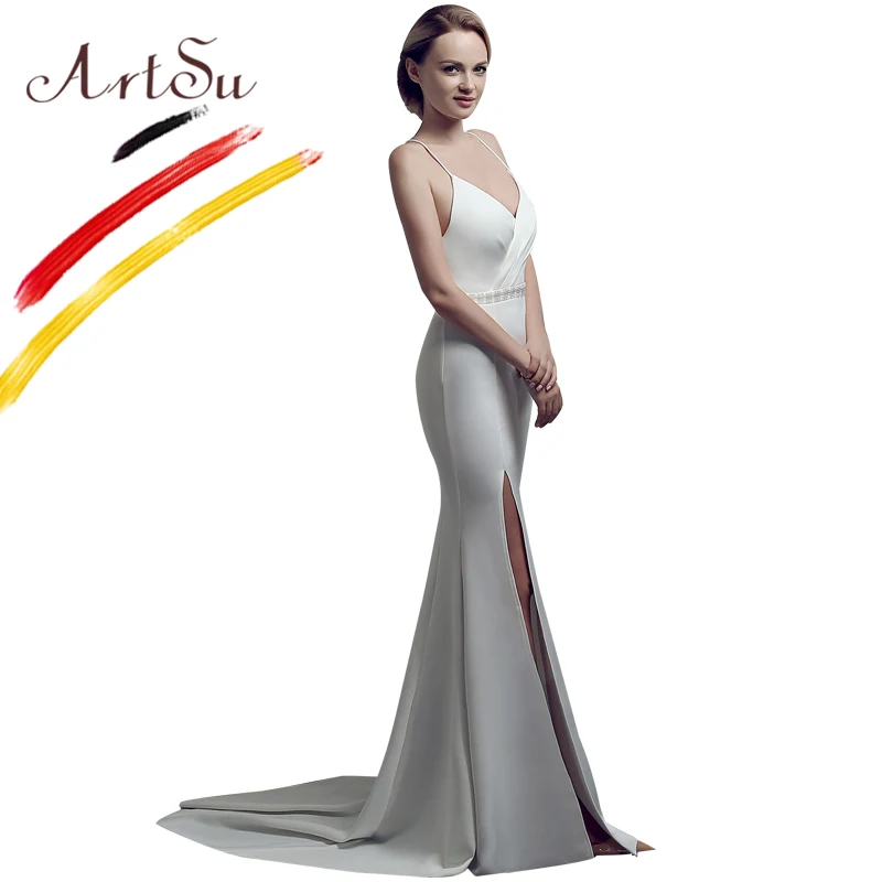 ArtSu женское элегантное длинное платье в пол с русалочкой, сексуальное платье с открытой спиной и алмазным бисером, Бандажное Макси-платье, вечерние платья
