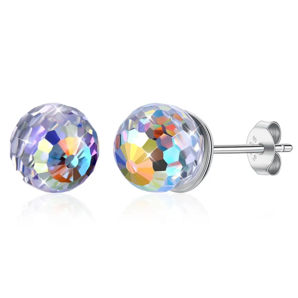 

Hot Magic Crystal Ball Earrings S925 Silver Studs For Gilrs Grand Design Splendid Earrings Mini Ear Hoops Jewelry Woman 2019