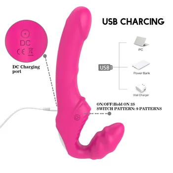 Lock vagina Strapless Strapon Dildo Vibrator 9 Speeds Double Vibrating Lesbian G-pot Vibrator Adult Sex Toys for woman Couples 3