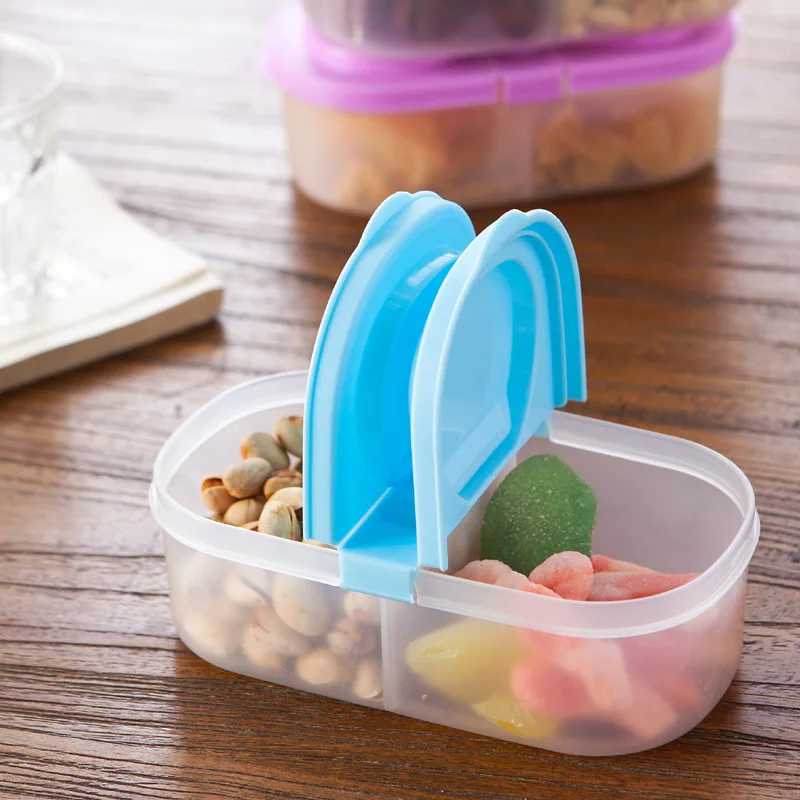 

Portable Plastic Protector Case Container Trip Outdoor Lunch Fruit Food Dinnerware Sets Storage Box Holder 2 divided boxes C