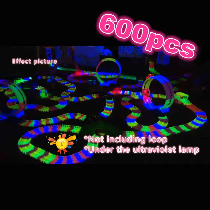 

600pcs Magic Electronics Car Flashing Lights Glowing Race Tracks Miraculous Glowing Race Track Bend Flash Track in the Dark toy