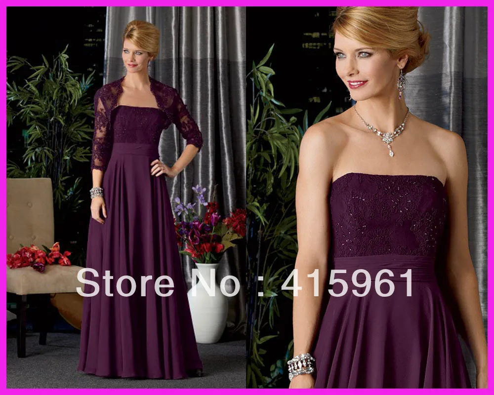 

2013 Elegant Straight Neck Purple Mother of the Bride Dresses With Lace Jacket M1124