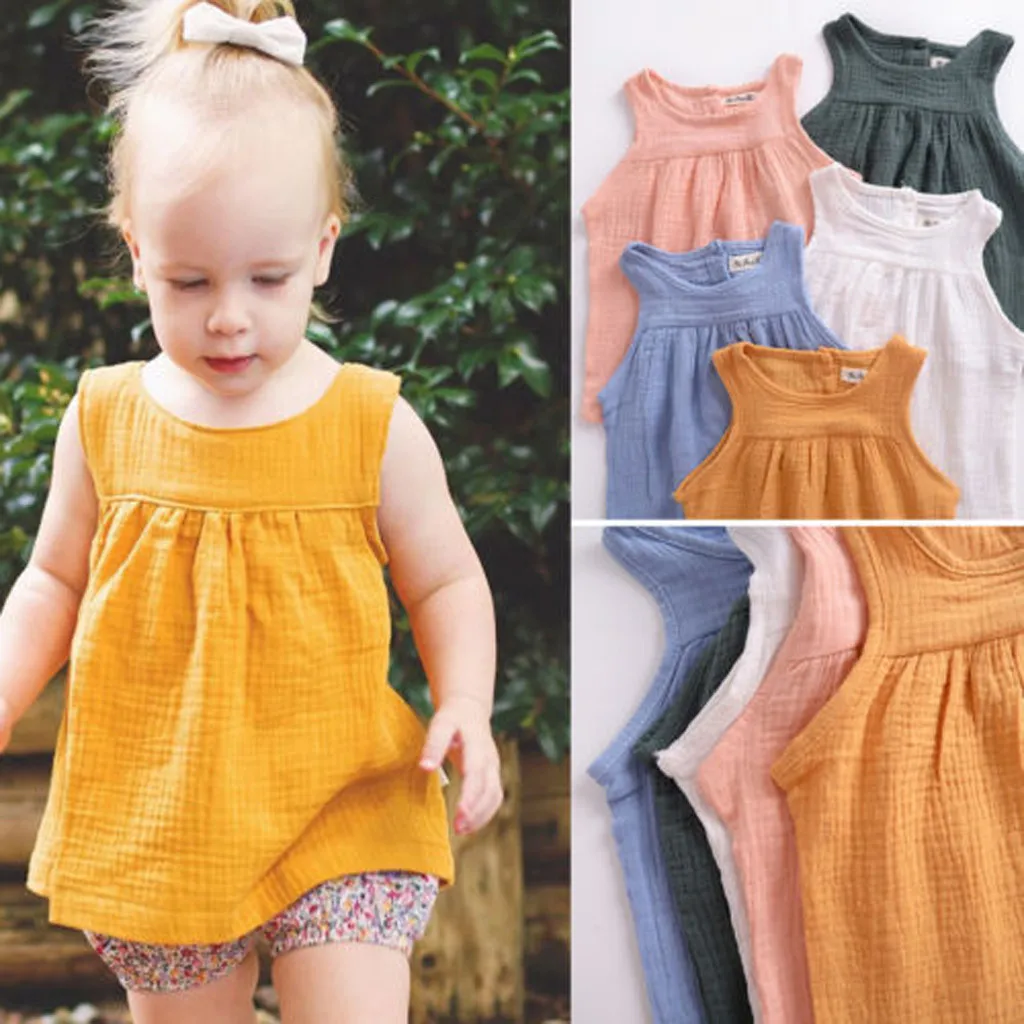 

Toddler Baby Kids Girls Sleeveless Solid Ruched Vest Tops Casual Clothes