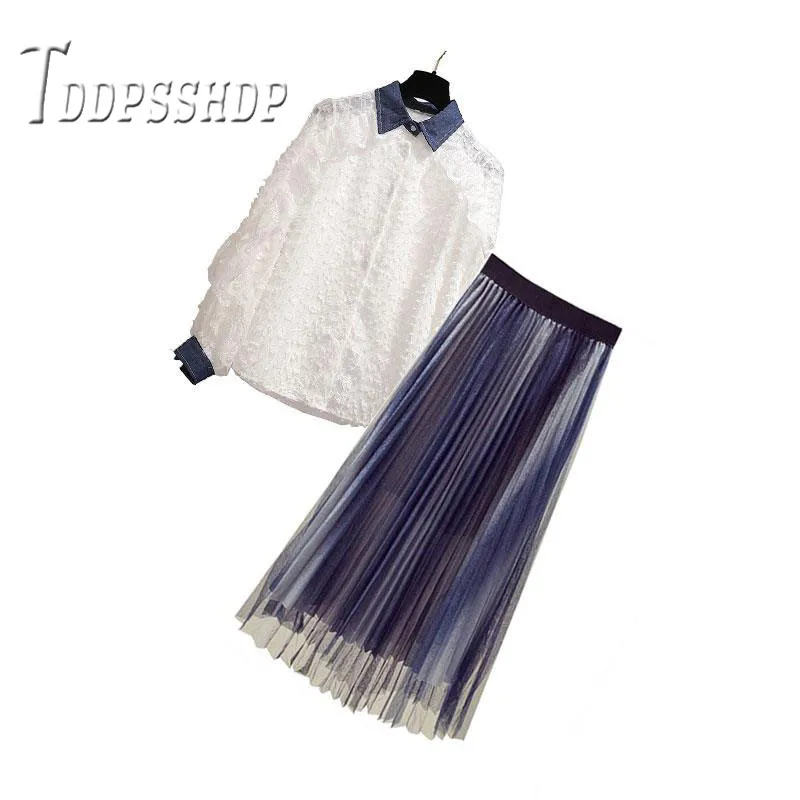 Весенние сказочные женские комплекты белая блузка и плиссированная юбка женские комплекты