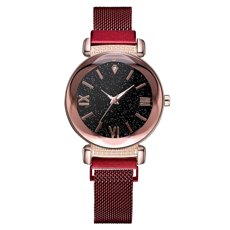 

Luxury Women Watches Simple Roman number Starry Sky Dial Rose Gold Quartz Watch Mesh Belt Magnetic Buckle Watch For Ladies #D