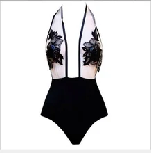 Women Fashion Bodysuits Sexy Black Halter Voile Spliced Floral Pattern Backless Women's Jumpsuits One Piece Bodysuit Women Fashion Bodysuits Sexy Black Halter Voile Spliced Floral Pattern Backless Women's Jumpsuits One Piece Bodysuit