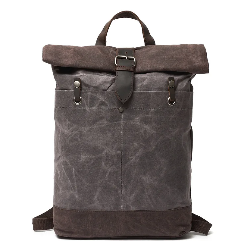 

SOAEON Wax Canvas Bag Waterproof Retro Outdoor Backpack Traveling Men's Bag School Student Satchel Computer Bookbag Hiking