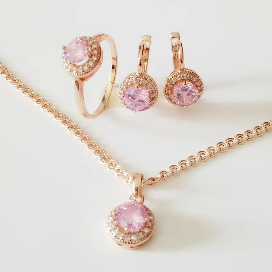 

Luxurious Wedding Jewelry Sets Trendy Pink Cubic Zircon Women Jewelry Necklace/ Earring Engagement Jewelry Sets for Bridal