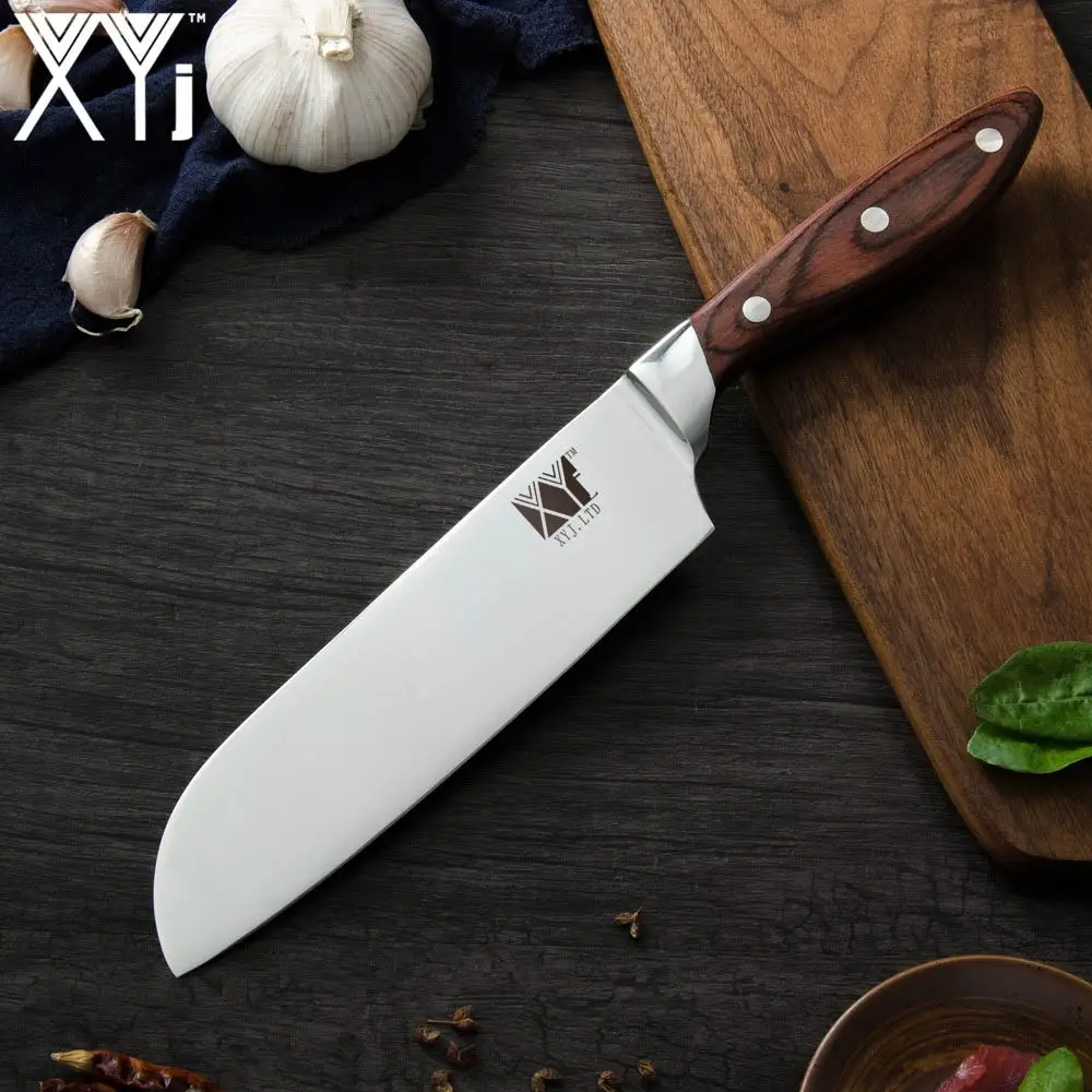 XYj поварские ножи 7Cr17mov, кухонный нож из нержавеющей стали, профессиональный поварской нож, высококлассный слайсер, кухонная утварь, кухонные столовые приборы - Цвет: 7 inch Santoku Knife