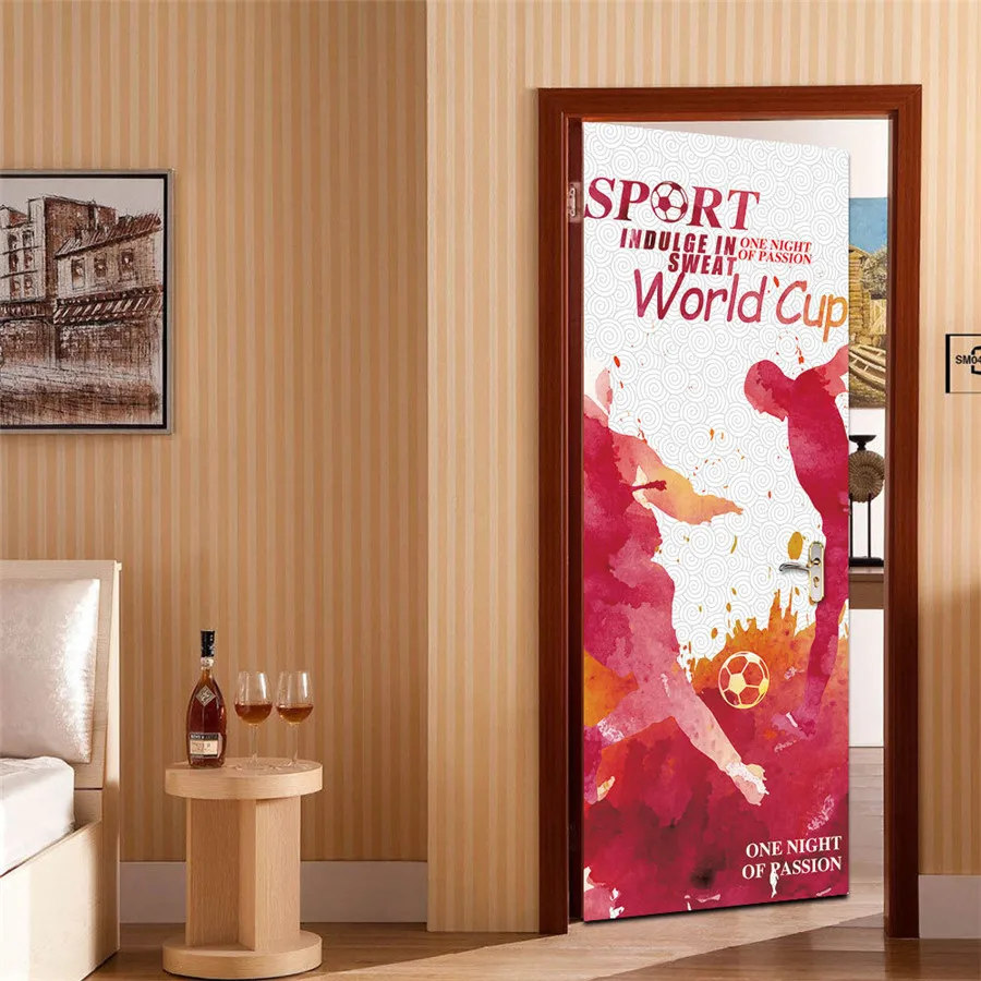 Футбол матч тема декоративные наклейки на дверь ПВХ самоклеющиеся дверь росписи DIY деревянные двери обновления наклейки Водонепроницаемый