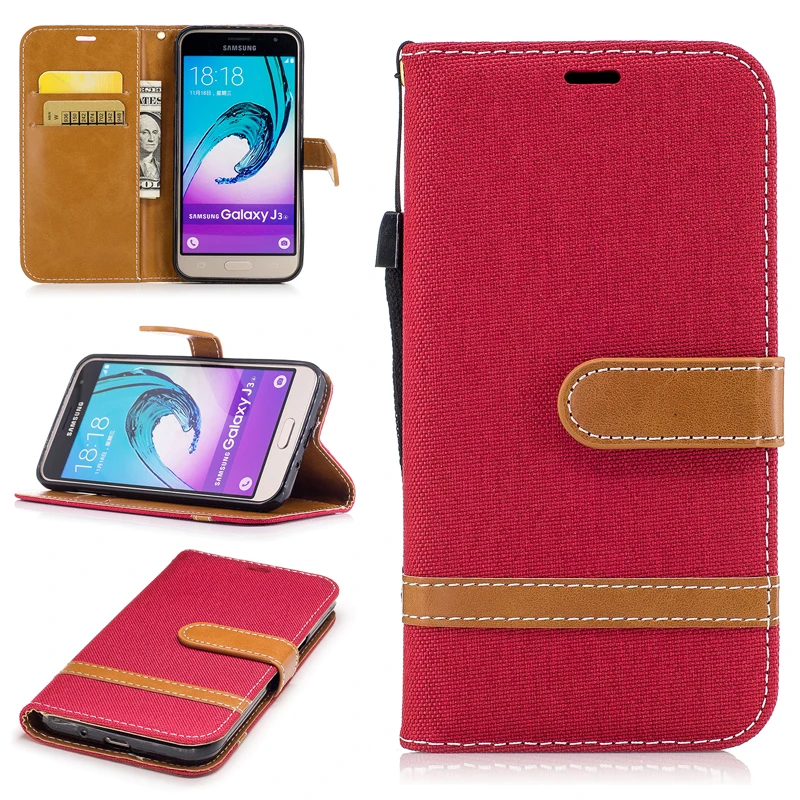 

New Cowboy Jean&PU Leather Case for Samsung Galaxy J3 J3(2016) J310 Kickstand Flip Mobile Phone Case with Wallet Card Holders