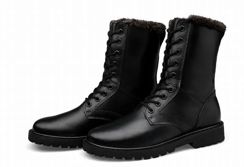 Мужские черные военные ботинки зимние теплые высокие сапоги из натуральной кожи мотоциклетные ботинки Martin Hombre размеры 38-46 47 48 49 50 51 52