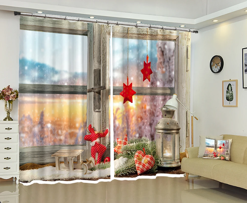 

Christmas cartoon new curtains Christmas window set blackout curtains, gauze