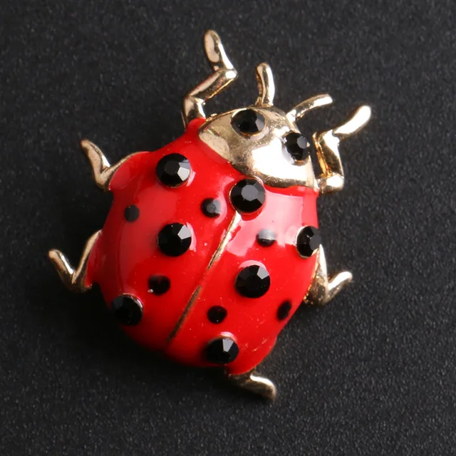 12 Pieces Fashionable Animal Brooches Rhinestone Ladybug Brooch Red