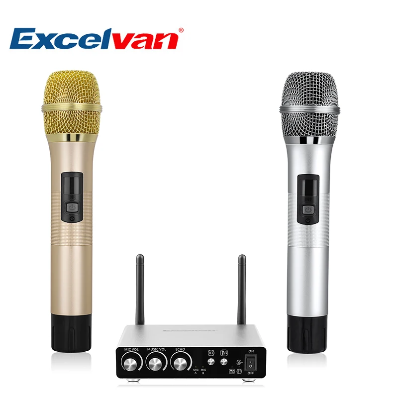 Excelvan K28 профессиональный беспроводной микрофон караоке приложение два ручных