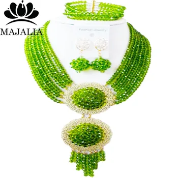 

Majalia Fashion Nigeria Wedding African Beads Jewelry Set Olive green Crystal Necklace Bridal Jewelry Sets Free Shipping 6DN018