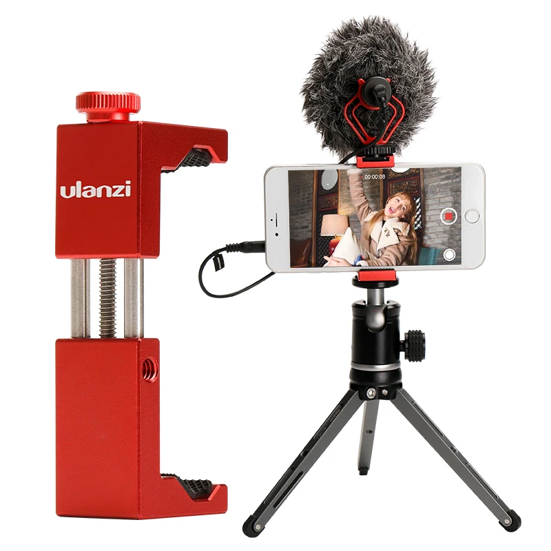 

ST-02 Metal Aluminium Phone Clip with Hot Shoe Mount Tripod Clamp Clipper Stand Adapter For IPhone Huawei Xiaomi Cell Phone
