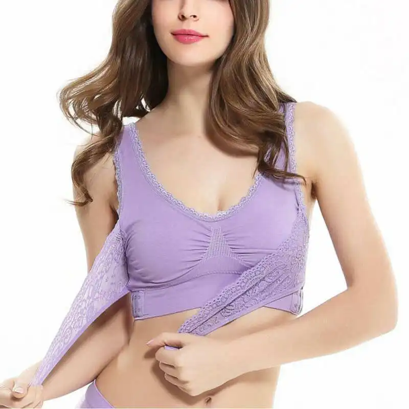 

Sexy Front Cross Side Buckle Push Up Soild Color Summer Hot Female Wireless Lace Bra Breathable for Women Sport Yoga