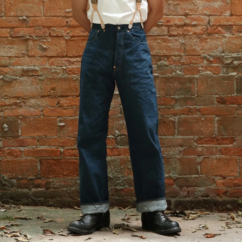 Мужские джинсы Selvage 1910s 12,5 oz, джинсовые штаны для мужчин, Осень-зима, винтажные Свободные Комбинезоны с высокой талией, прямые джинсы UNWASH