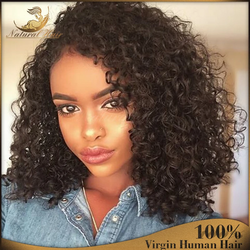 130 Density Side Part Curly Human Hair Lace Wigs Natural Hairline