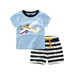 Комплект детской одежды 24 м до 10 Т футболка с короткими рукавами + короткие штаны 100% хлопок Яркие летние Обувь Для Мальчиков пляжные Наборы